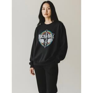 Rock & Roll Graphic Sweatshirt Black Guitar Wings Unisex L New